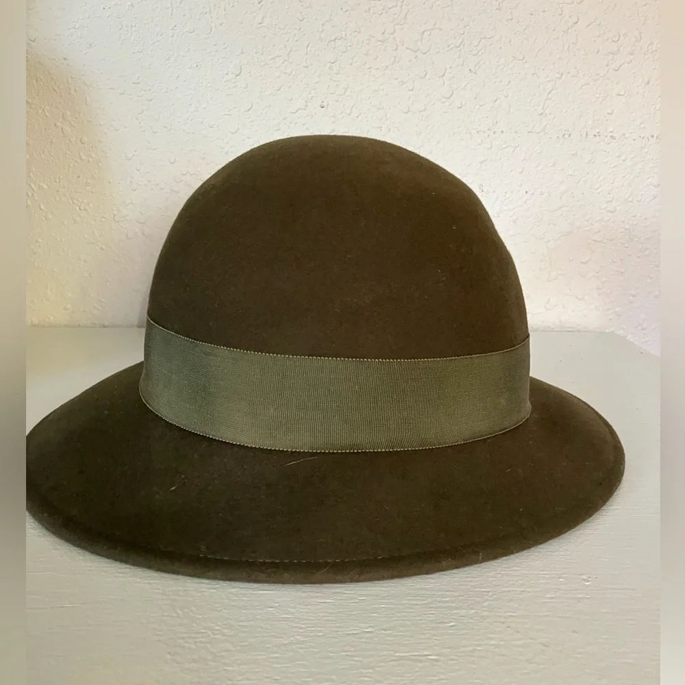 Halston Heritage Dark Green Hat with Feather Detail